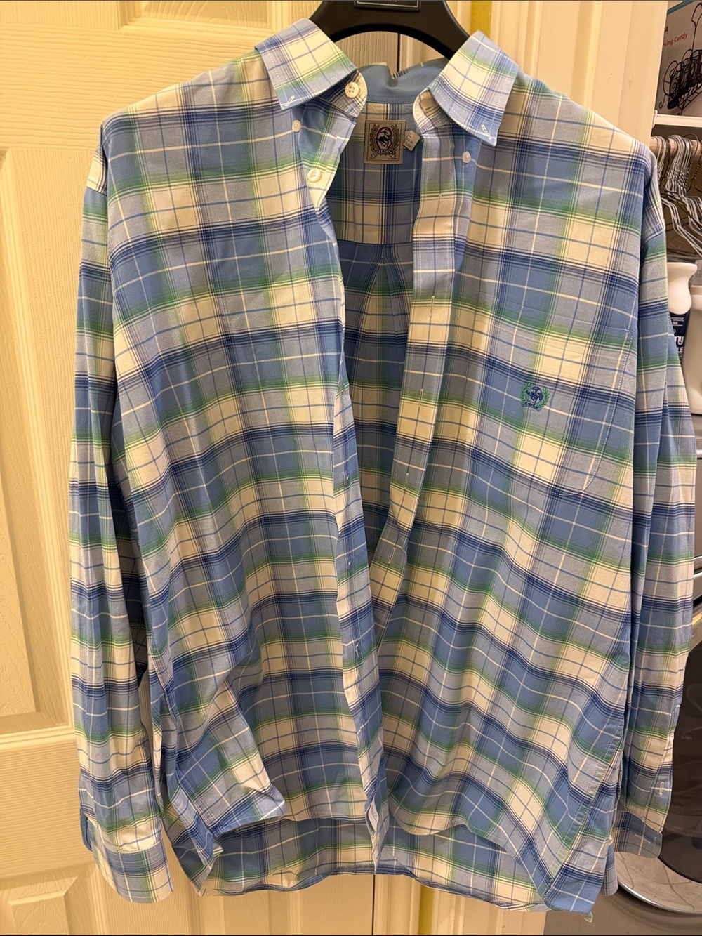 Cinch Blue White Green Plaid Button-Down Shirt
